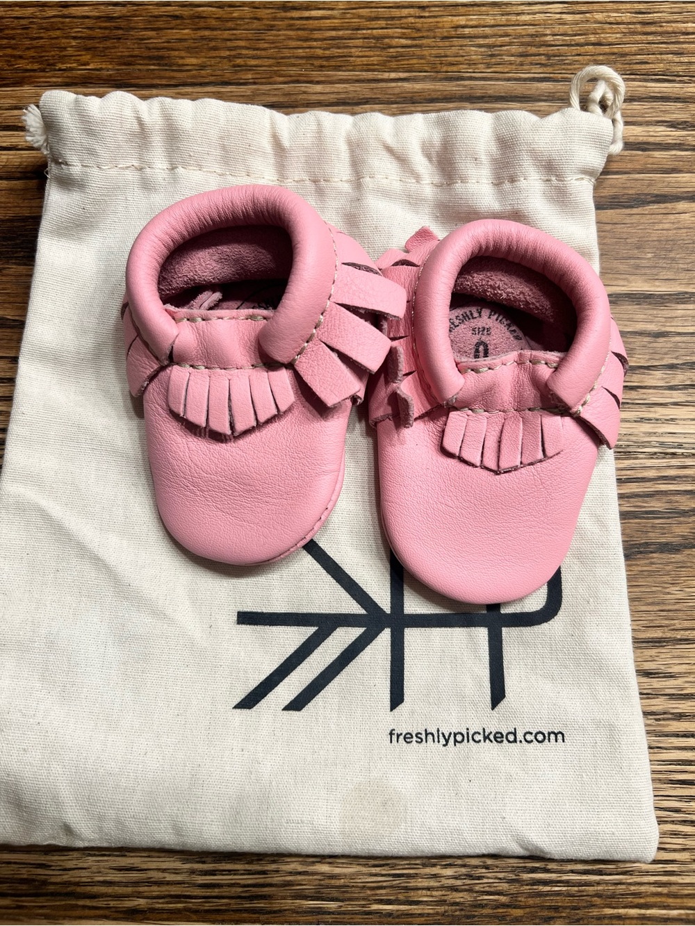 Freshly Picked Pink Leather Baby Moccasins with Fringe